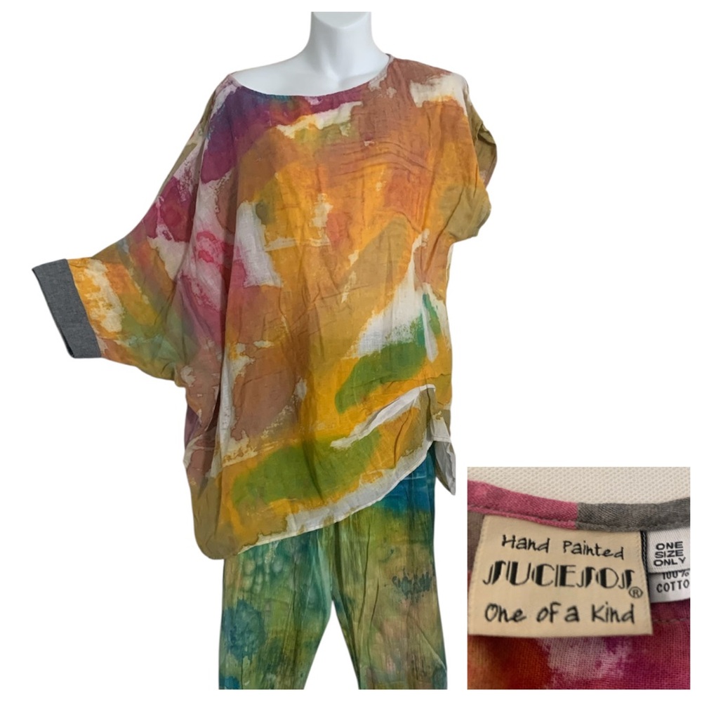 Sucesos Handpainted Tunic Top Art To Wear 100% Cotton One Size Fit S - L